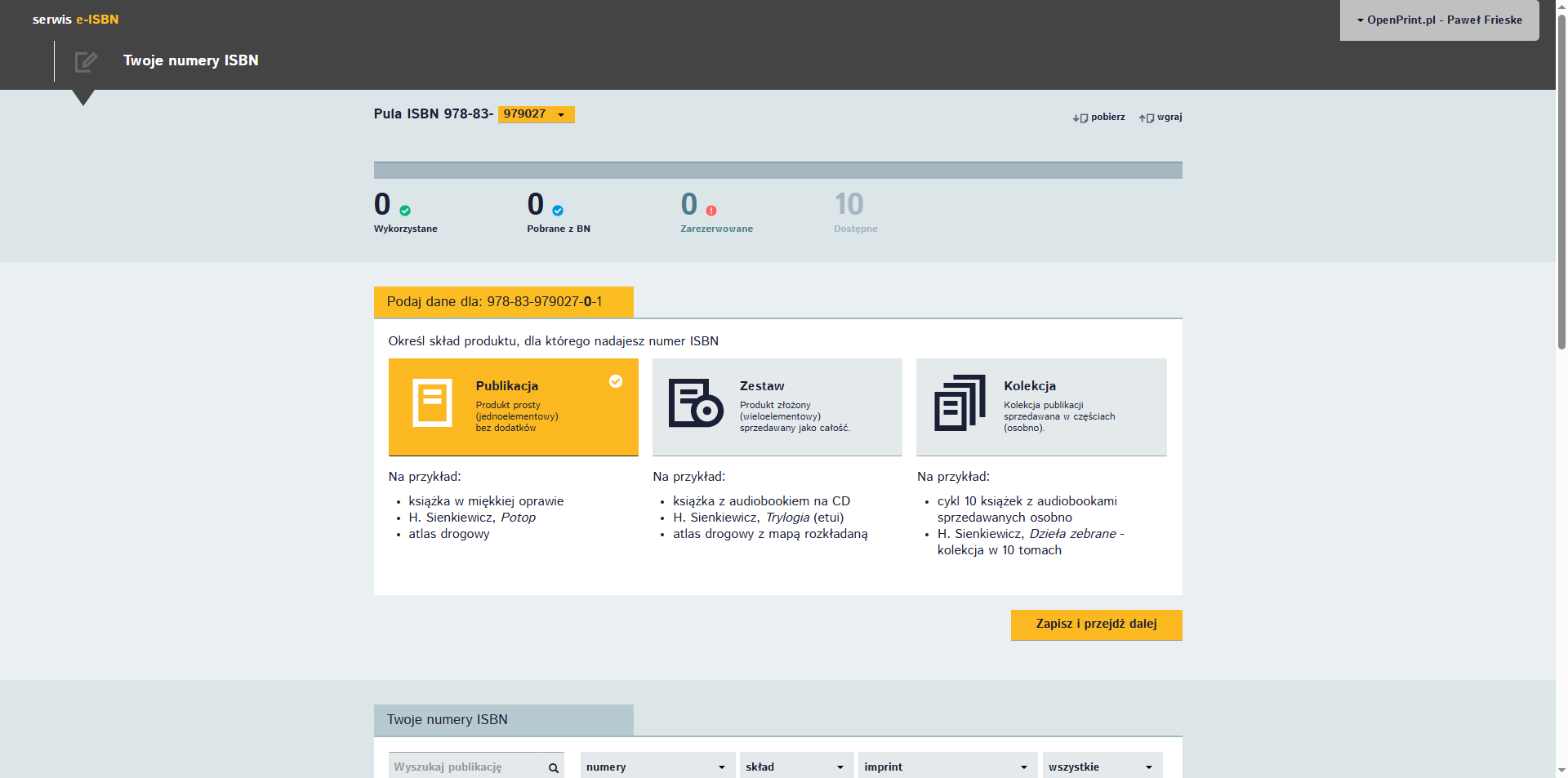 Formularz dodawania nowej publikacji w e-ISBN